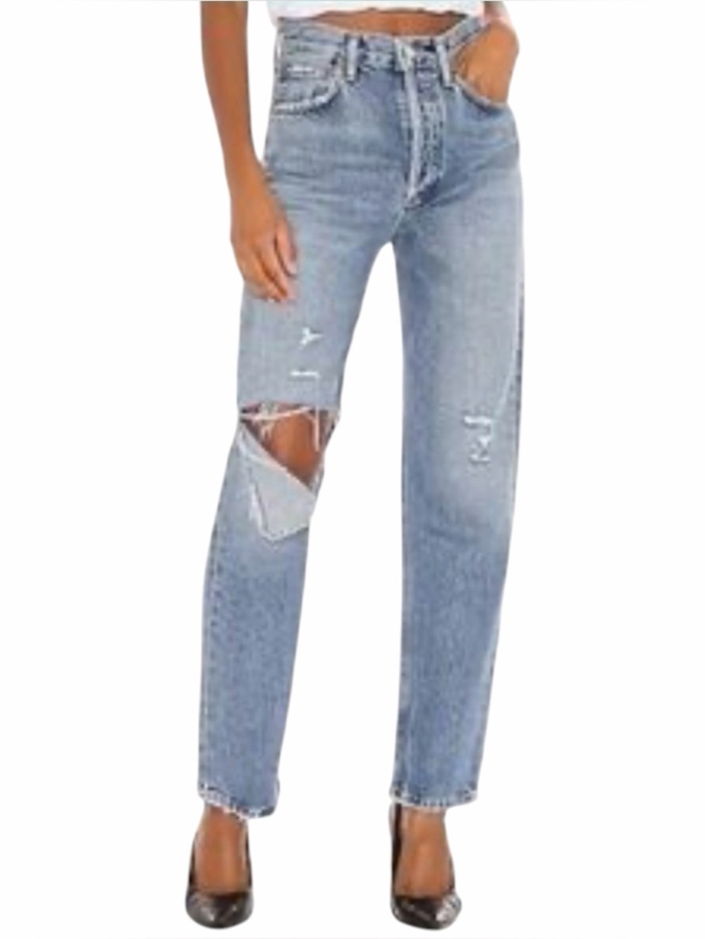 Agolde 90’s Distressed Button Fly Straight Leg Denim Blue Jeans Pants size 26
